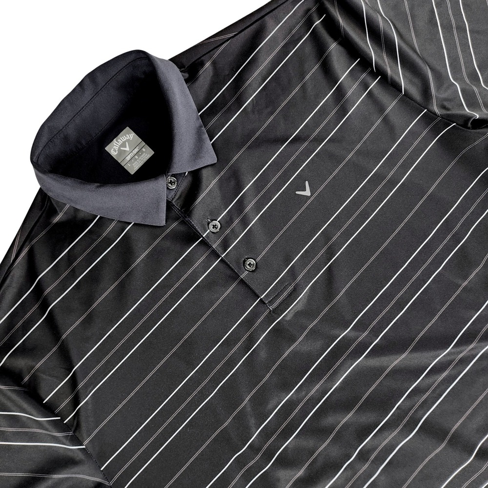 Callaway Golf Polo Men Large Black Striped Opti-Dri Short Sleeve Polyester Blend